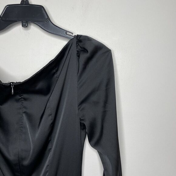 KEEPSAKE Own It Gown Womens 6 Black Satin Long Sleeve V-Neck A-Line - Picture 11 of 15